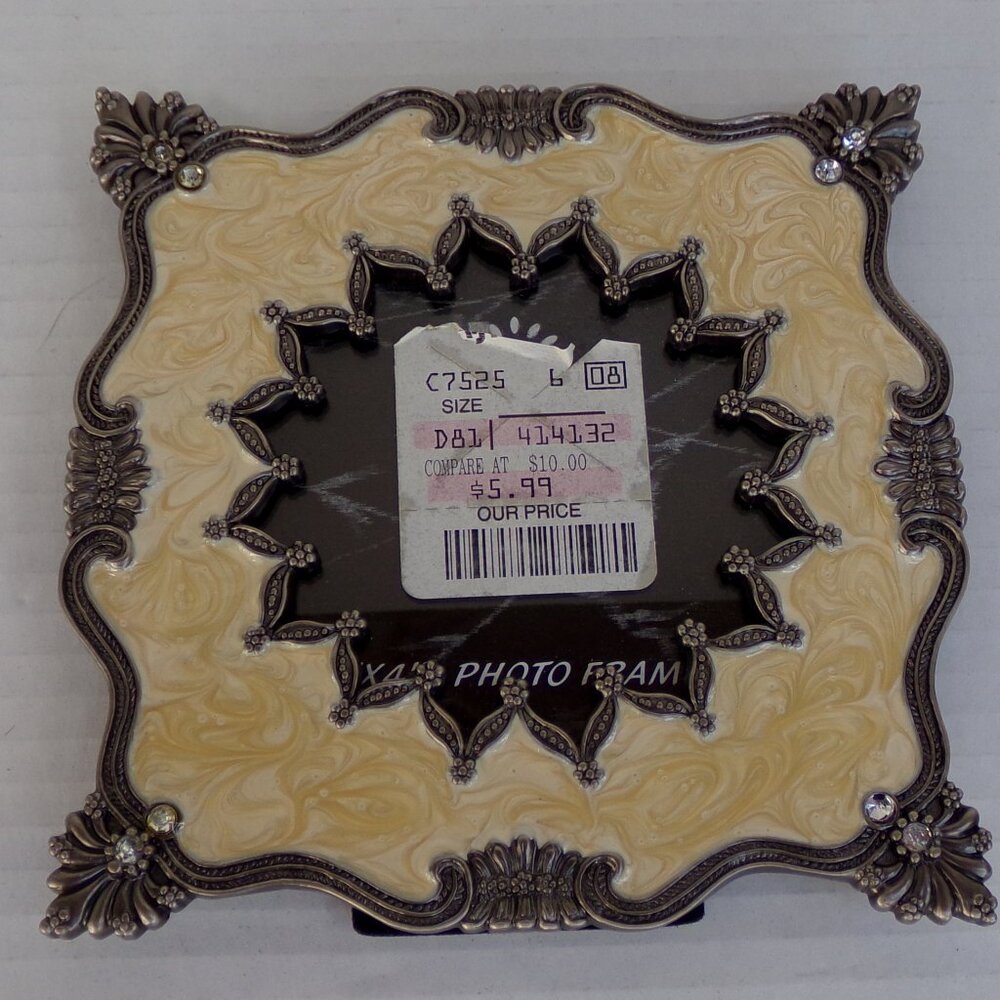 NWT New Photo Picture Frame Enameled Bling Metal Pewter Look